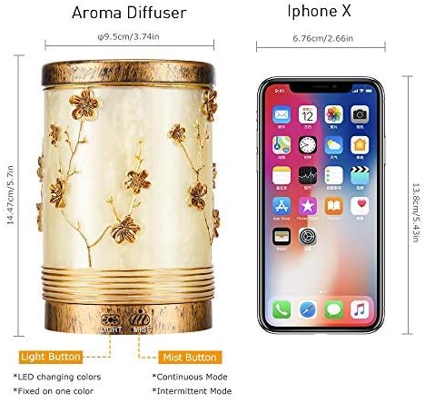 Aromatherapy Essential Oil Diffuser 200ml, Metal Oil Diffuser for Essential Oils, Vintage Handmade Ultrasonic Humidifier Diffuser with Intermittent Mist, Auto Shut-Off for Living Room/Gift
