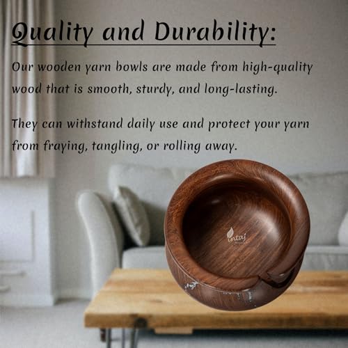 Image of INTAJ Wooden Yarn Bowl for Knitting and Crochet, 7 Inch No-Snag Holder