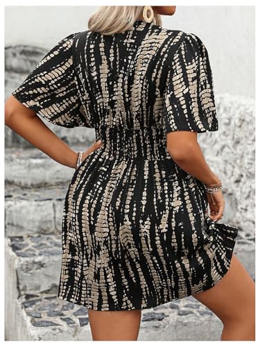 Floerns Women's Plus Size Printed V Neck Short Sleeve Ruffle Hem Summer Short Dresses3