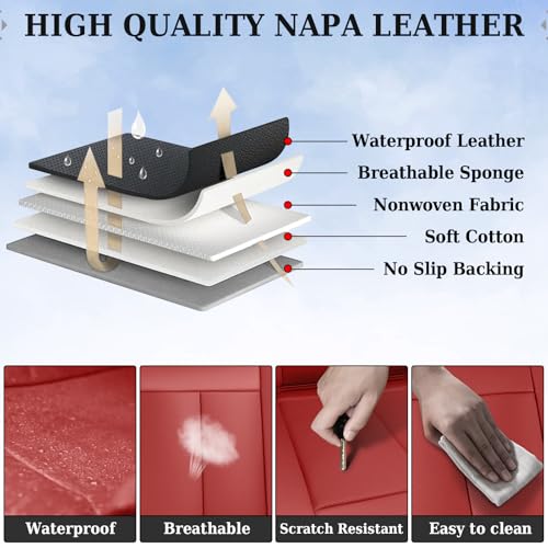 Image of Coverado Rear Seat Covers, Faux Leather Car Seat Cover Back Seat, Dog Back Seat Cover, Red Backseat Car Covers, 3-Pieces Waterproof Seat Covers, Universal Car Seat Protector Fit Most Cars