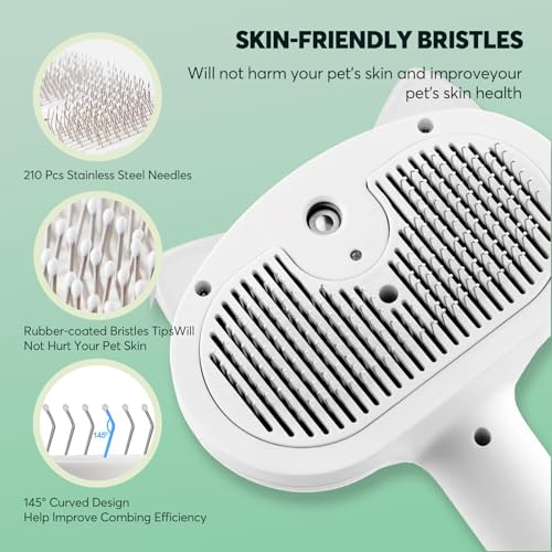 Image of Cat Steam Brush, 4 In 1 Steamy Cat Hair Brush Self-Cleaning Cat Brush for Shedding Pet Hair Grooming Brush with Release Button, Water Tank and Spray for Cats Dogs (White)