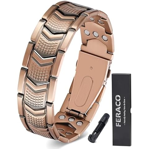 Feraco Copper Bracelet for Men 3X Strength,Magnetic Therapy Bracelet Copper Jewelry with Powerful 3800 Gauss Magnets,Premium Fold-Over Clasp(Upgrade) Cover