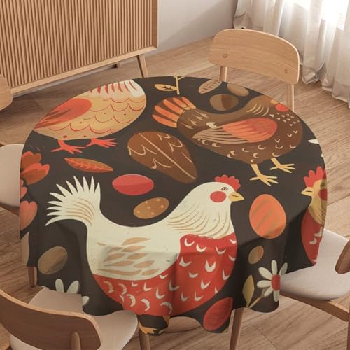 asbwuo Mantel Redondo con Estampado Floral de gallina Divertida, Lavable, con ilustración de animalitos, Ideal para Cocina, Comedor, Exteriores y decoración navideña, 70 Pulgadas