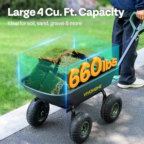 Image of VIVOHOME 660lbs Wheelbarrow Dump Garden Cart with 2-in-1 Convertible Handle