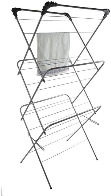 Elito Home & Garden New 3 Tier Winged Airer Clothes Laundry Washing Folding Drying Rack Indoor Outdoor (Grey/ Black, 14 Metre)
