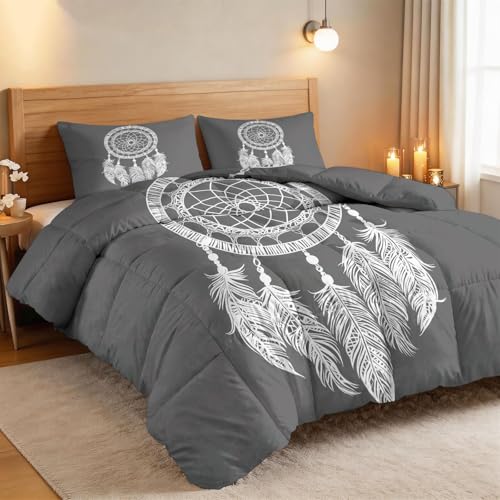 Edredón de plumas geométrico gris de alta densidad lavable para cama individual 4
