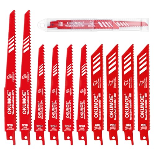 10Pcs Reciprocating Saw Blade Set, 6\" & 8\" Saw Blades with Storage Box, Use for Cutting Wood, Metal, Drywall, Plastics & Composite Materials