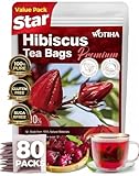 WOTIHA Premium 80 Hibiscus Flower Tea Bags (Flor de Jamaica) - 100% Natural, Tart & Refreshing, Hot or Ice Tea - Rich in Antioxidants, Sugar-Free Caffeine-Free Non-GMO Vegan Gluten-Free.