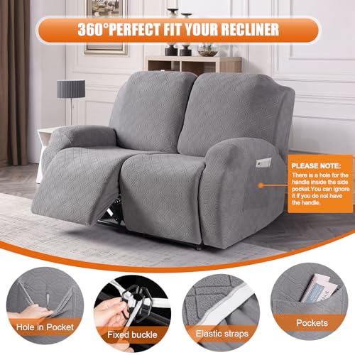 Image of VANSOFY Oversized Recliner Cover, 2-Pieces Stretch Reclining Couch Cover with Pockets Loveseat Sofa Slipcovers Soft Washable Furniture Protector for Dogs Cats(Light Gray)