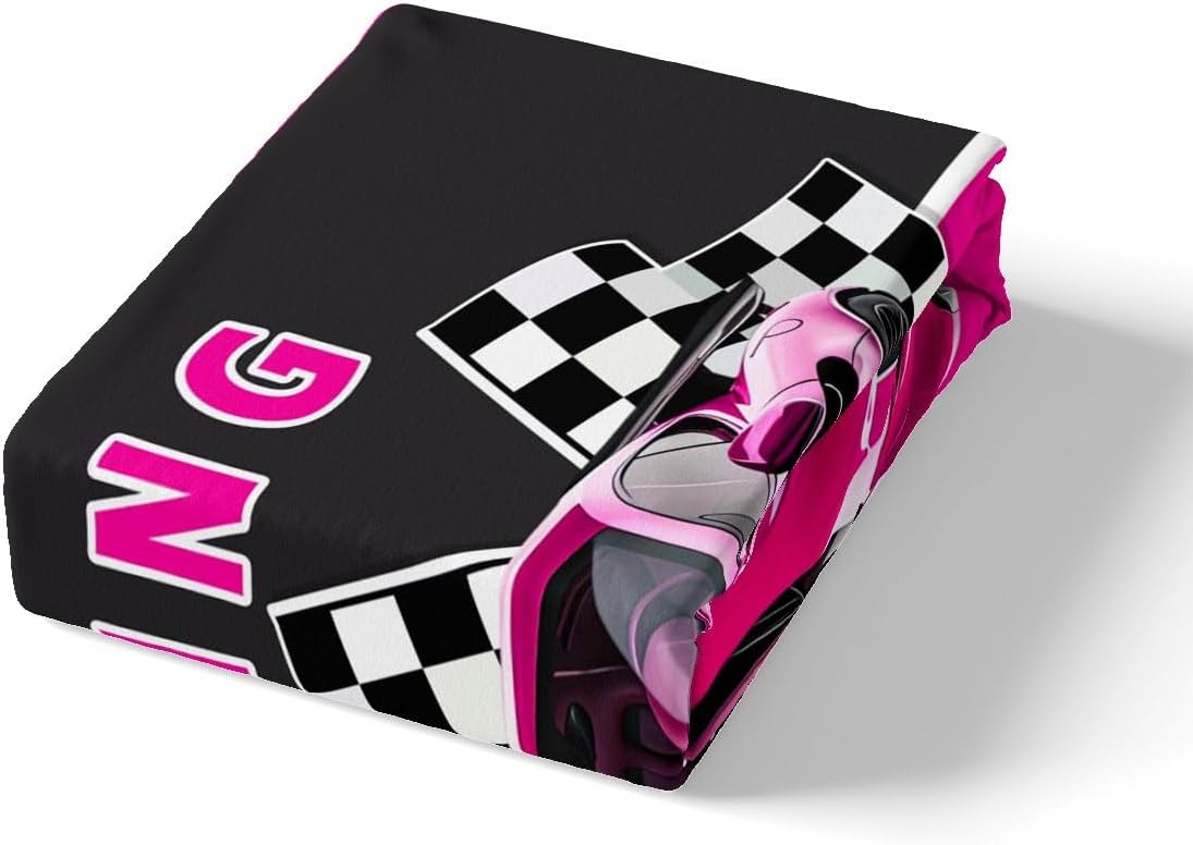 Erosebridal Girls Twin Size Racing Car Bed Set, Pink & Black Duvet Cover & 2 Pillowcases, Modern Sports Car Design