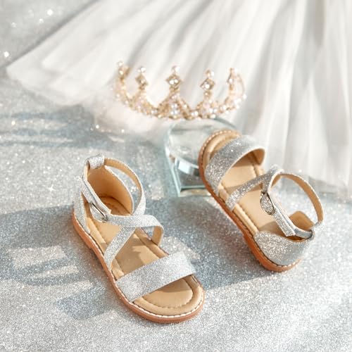 Image of ESTINE Toddler /Little Kid Girls Dress Cross Strappy Open Toe Sandals Princess Flats Summer Flower Girl Shoes