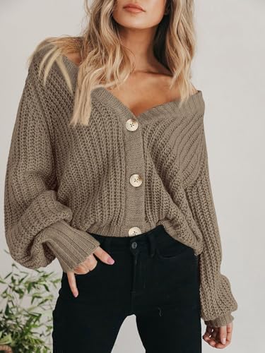Image of PRETTYGARDEN Women's Chunky Knit Open Front Sweater Long Sleeve Button Loose Short Cardigan Outerwear Coats