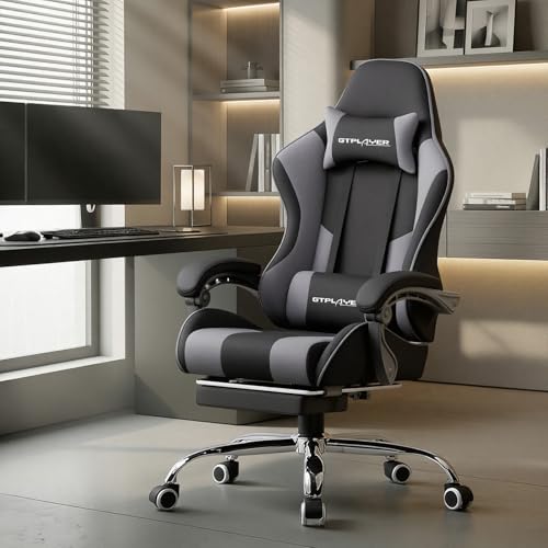 Image of GTPLAYER Gaming Chair, Computer Chair with Footrest and Lumbar Support, Height Adjustable Game Chair with 360-Swivel Seat and Headrest and for Office or Gaming (Darkgray, Fabric)