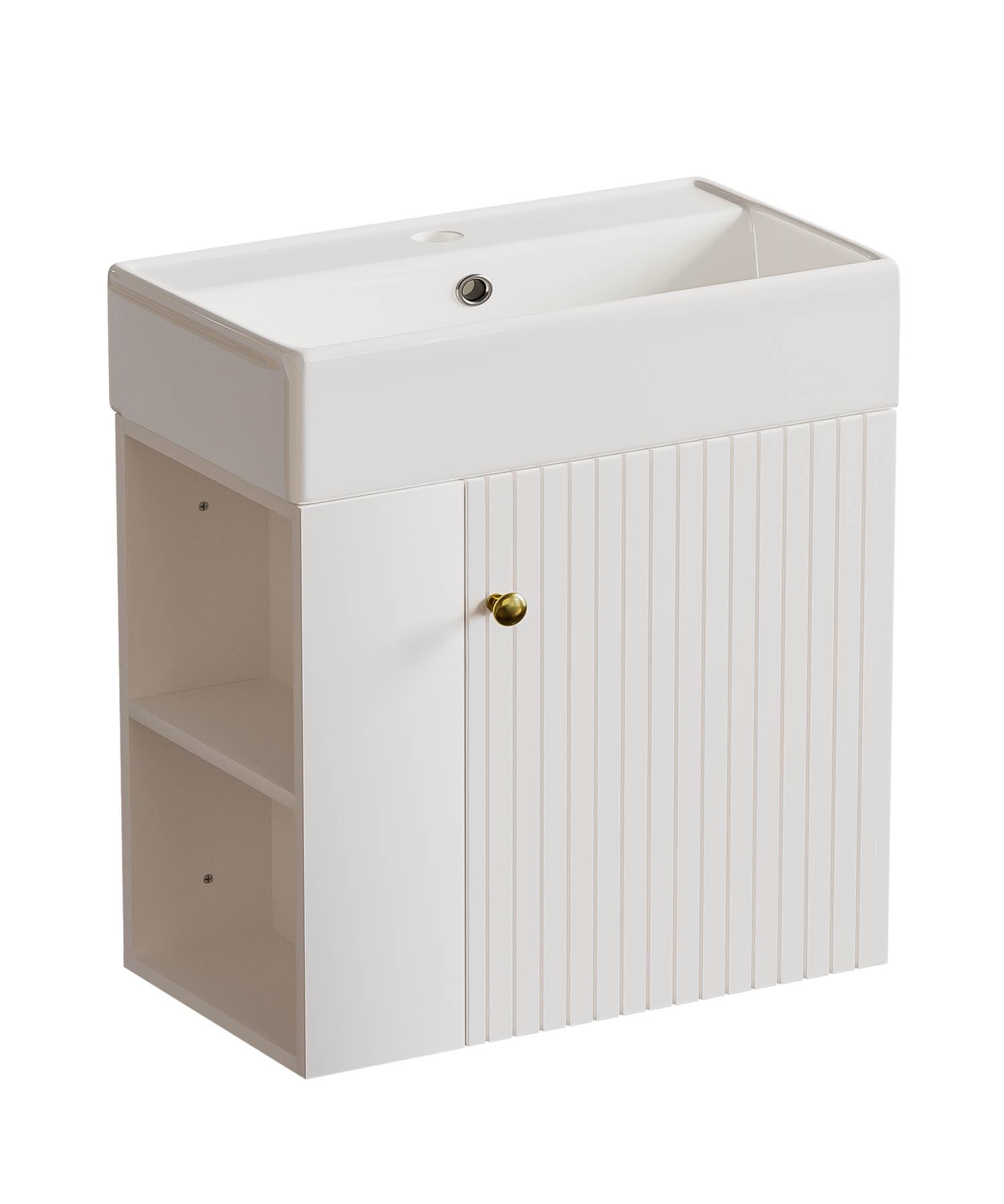 Yorbay Waschbecken mit Unterschrank 55 cm: Wandmontage Badezimmerschrank mit Keramik Waschtisch für Kleine Bäder - Modern Hängend Badmöbel Set für Gäste WC (Weiß)