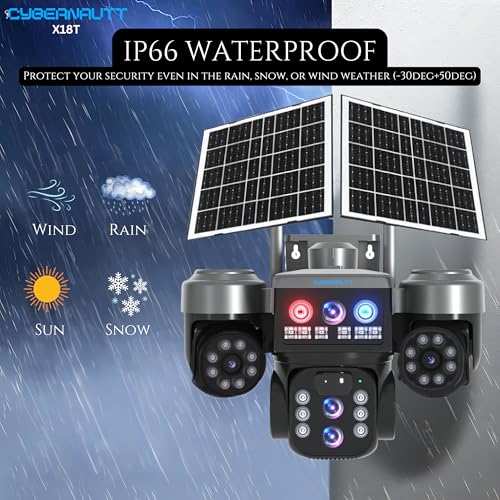 Image of XUGA-Cybernautt X18T 4G Solar Security Camera Outdoor, 18MP Triple Lens Pan-Tilt 4G LTE Cellular Camera with 12000mAh Battery, 355 PTZ, Two-Way Audio, 128GB SD Supported, All Lens Mobile Controlled