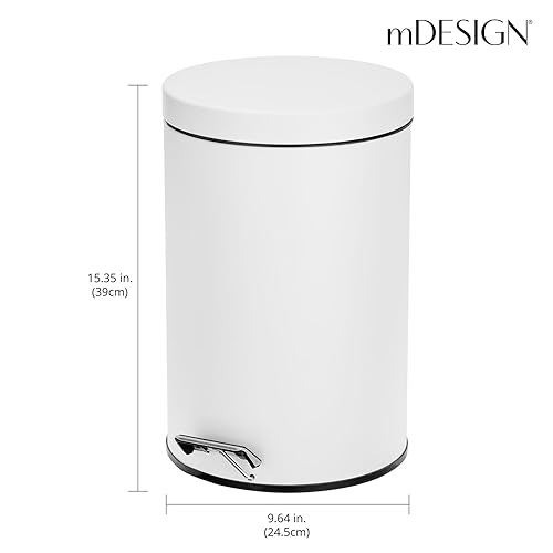 Miniatura 3 de mDesign Cubo de basura redondo de metal de 3.2 galones12 litros, contenedor de basura para baño, tocador, dormitorio, cocina, sala de manualidades,
