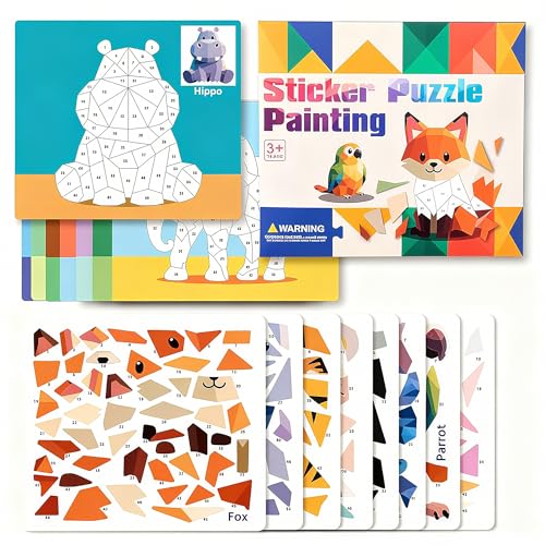FlufiFiea Sticker by Number Book for Kids, Baby Animals Theme, Paint by Sticker Book with Coloring Pages, Birthday Gift