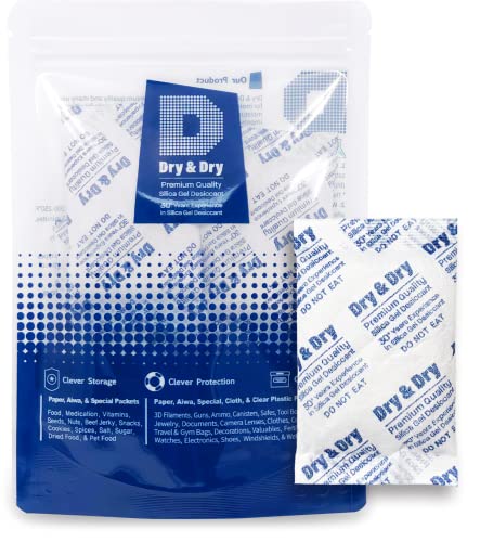 Image of Dry & Dry 30 Gram [20 Packets] Silica Gel Packets Desiccants, Silica Packets - Rechargeable Moisture Absorbers for Food Storage, Electronics, 3D Filament & Safes