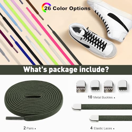 Image of Stepace 2 Pairs Elastic No Tie Shoe Laces for Kids and Adults Sneakers, Stretch Flat Tieless Shoestrings