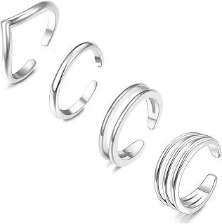 Ritach 925 Sterling Silver & 14K Gold Plated Adjustable Minimalist Toe Rings Set for Women - 4pc Summer Beach Foot Jewelry