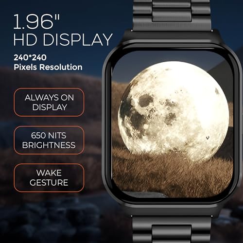 Image of PunnkFunnk NeoLux 1.96 inch HD Display Smartwatch for Men & Women 2025 with 110+ Sports Modes, Heart Rate, Sleep Monitor, IP68 Waterproof, Answer /Make Calls for Android & iOS(Metal Black)