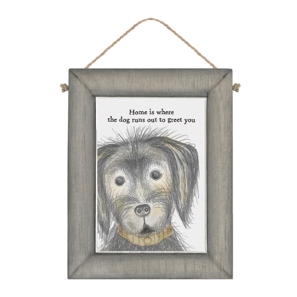 East of India Wooden Plaque Home Decorative Hanging Wall Rustic Sign Sentimental Gift Dog Picture "Home is where"