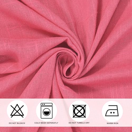 Image of THE LINEN COMPANY Cotton Curtains Net Curtains with Pom Pom Lace Rod Pocket Sheer Curtains Light Filtering Window Curtains Living Room Curtains Pink 10 Ft Pack of 2