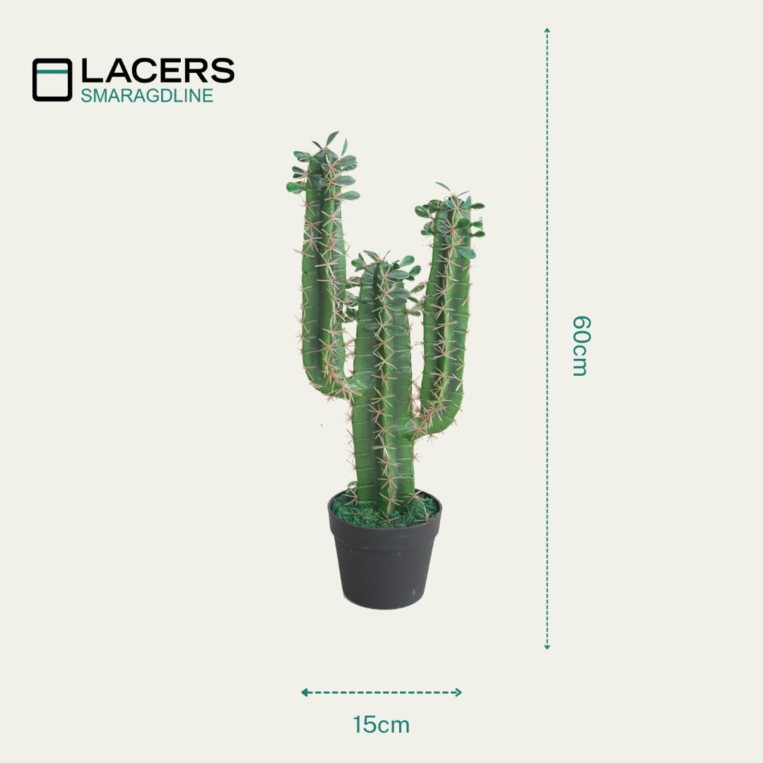 Lacers SMARAGDLINE Künstlicher Kaktus - 60cm - Pflanzen für Wohnungs & Bad Deko - Sukkulenten künstlich, Kunstpflanzen - Wohnzimmer, Büro & Hotel - Fensterbank Deko