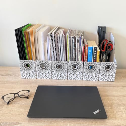 Evelots Magazine File Holder - Set of 6 Mandala - Office Desk Organizer - Sturdy Cardboard - New Upgraded Double Front Panel for More Stability - Full 4 Inch Wide - Easy Assemble - Thumbnail 2