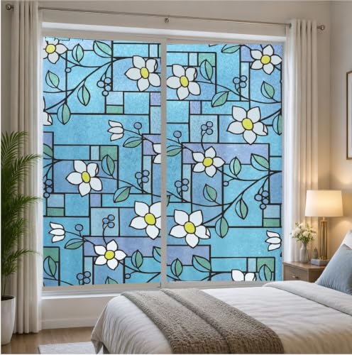 Image of WISDOM 12x200 Flower Frosted Privacy Window Film Decorative Self-Adhesive UV Blocking, Heat Control, Waterproof, Removable Glass for Home, Office & Bathroom