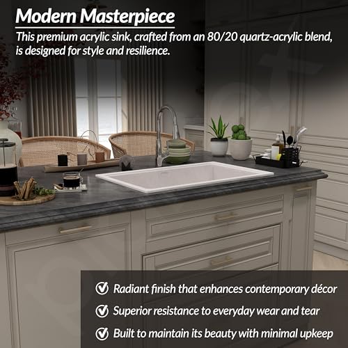 Image of Plantex Undermount Sink For Kitchen /Quartz Acrylic Kitchen Sink With 10 Years Warranty /Metalic Single Bowl Kitchen Sinks With Coupling (Rayon-32X20 Inch)