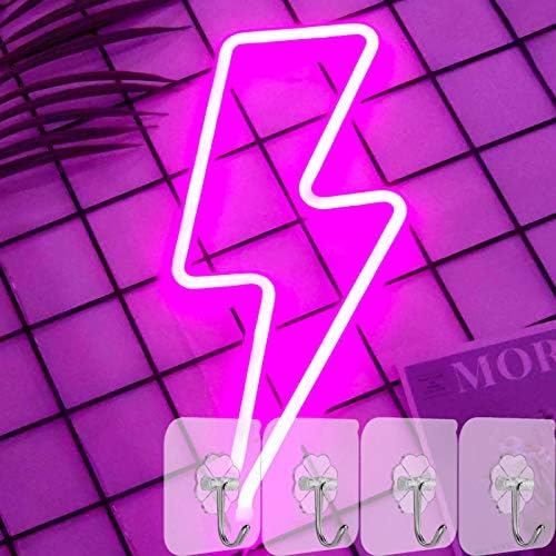 YIVIYAR Pink Lightning Bolt Neon Lights Lightning Neon Signs LED Neon Wall Lights Neon Light for Bedroom Wall Neon Night Light Battery/USB Powered Neon Lights Lightning for Home Party Bar Decor