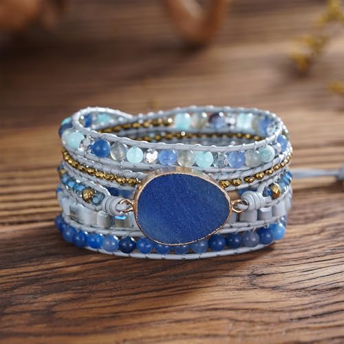 Image of Plumiss Women Boho Handmade Natural Stone Crystal Leather Bead Wrap Bracelets Collection