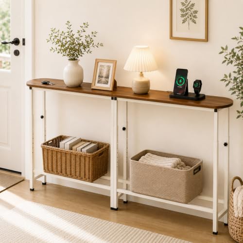 Image of Narrow Console Table, 102.4 inch Sofa Table Adjustable Height Behind Couch Table