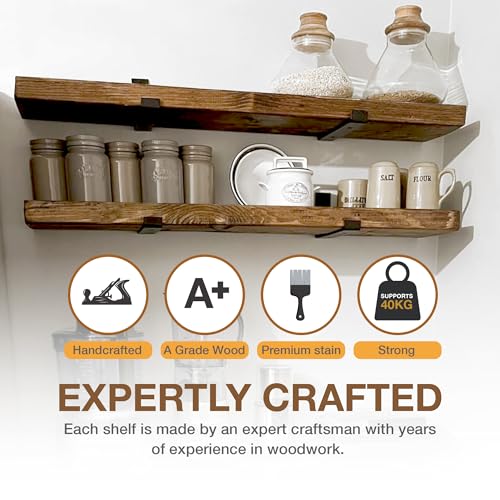 Top Notch Home & Living Wooden Board Wall Shelf, Handcrafted Rustic Wooden Shelves, Hand Made Wood Board Shelves, Wooden Rustic Board Shelving, Incl 2 Up Brackets per Shelf - Cosy Home Interiors Top Notch Home & Living Wooden Board Wall Shelf, Handcrafted Rustic Wooden Shelves, Hand Made Wood Board Shelves, Wooden Rustic Board Shelving, Incl 2 Up Brackets per Shelf - Image 5