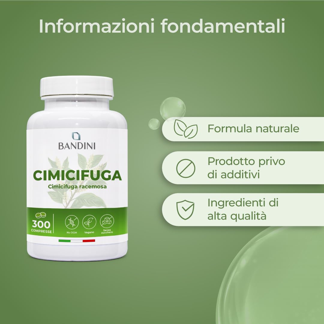 Bandini® Cimicifuga 300 compresse | Supporto all’Equilibrio Quotidiano con Estratti Vegetali di Qualità e Purezza | 300 mg per dose giornaliera | Cimicifuga racemosa o Actaea racemosa