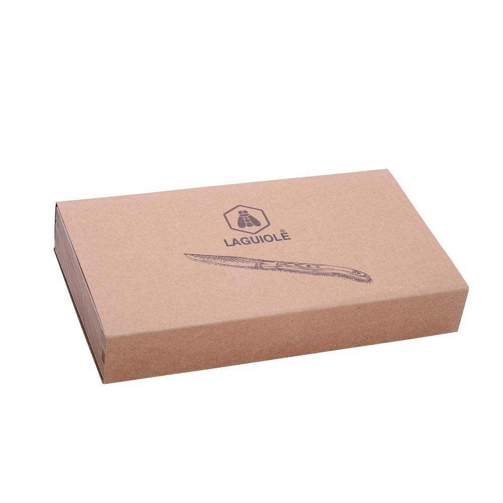 LAGUIOLE - Set di 6 Coltelli da tavola in legno di pakka - Acciaio inox - Set di Coltelli da tavola - Confezione regalo