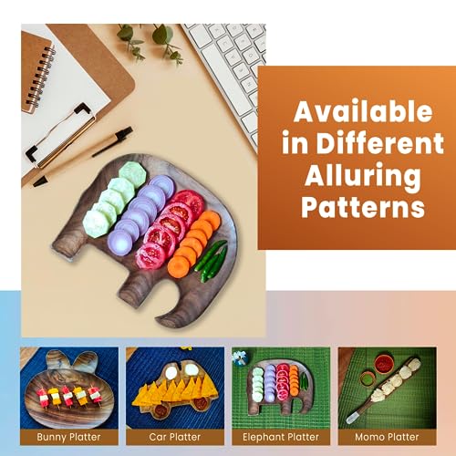 Image of Wooden Platters| Rosewood Serving Platter with Smooth Surface| Handcrafted Decorative Trays for Serving Snacks Fruits Desserts| Elephant Shape Appetizer Plate
