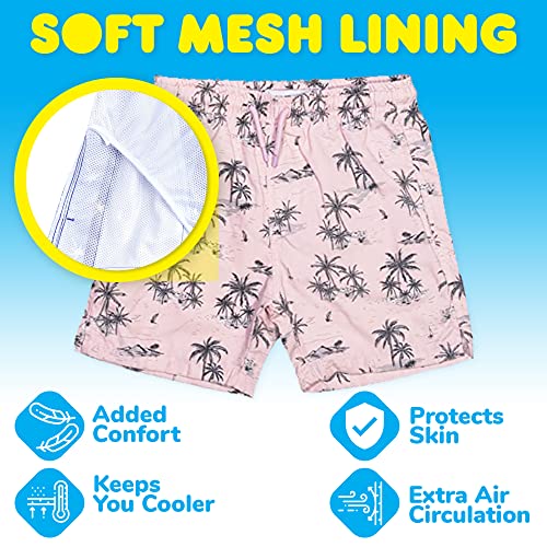 Ingear Little Boys Quick Dry Beach Board Shorts Swim Trunk Swimsuit Beach Shorts With Mesh Lining (Pink Palm, 8/10) #TOP2