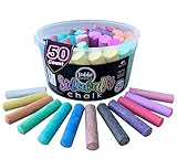 Loddie Doddie Jumbo Sidewalk Chalk - Pack of 50, Multicolor - Easy-Grip No-Roll Sticks for Toddlers Ages 1-3 - Washable Outdoor Chalk for Kids - Storage Bucket for Kids