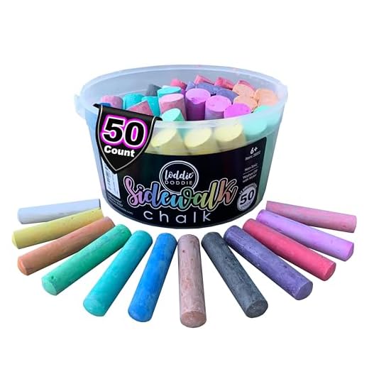 Loddie Doddie Sidewalk Chalk Bucket, Jumbo Easy Grip, No Roll, 50 Piece