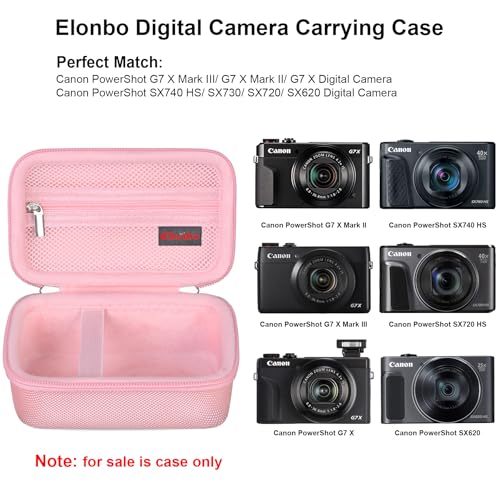 Image of Case for Canon PowerShot G7 X Mark III / G7 X Mark II / SX740 Digital Camera | Canon PowerShot G7 X Mark III / G7 X Mark II /G7 X / SX740 HS Camera Carrying Case, Mesh Pocket fits Camera Accessories, Pink