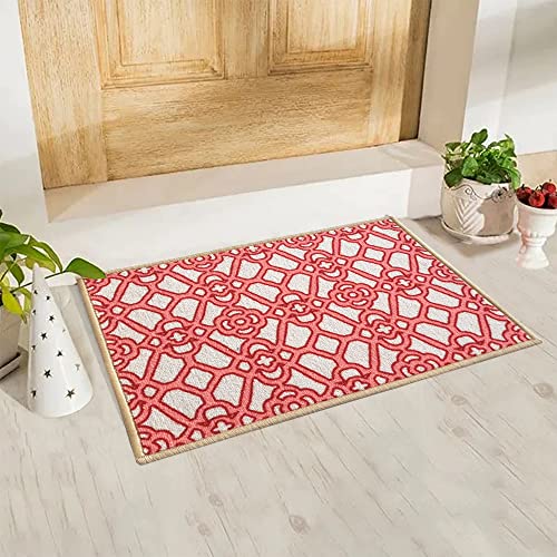 Image of Matz&More Trellis Interlace Floor Mat | 40x60 CM | Red Beige | Nylon Tufted Gel Baking Anti-Slip | Doormat for Home Entrance, Kitchen & Bedroom