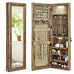 SRIWATANA Jewelry Armoire Cabinet, Solid Wood Jewelry Organizer with Full Length Mirror Wall/Door Mounted(Carbonized Black)