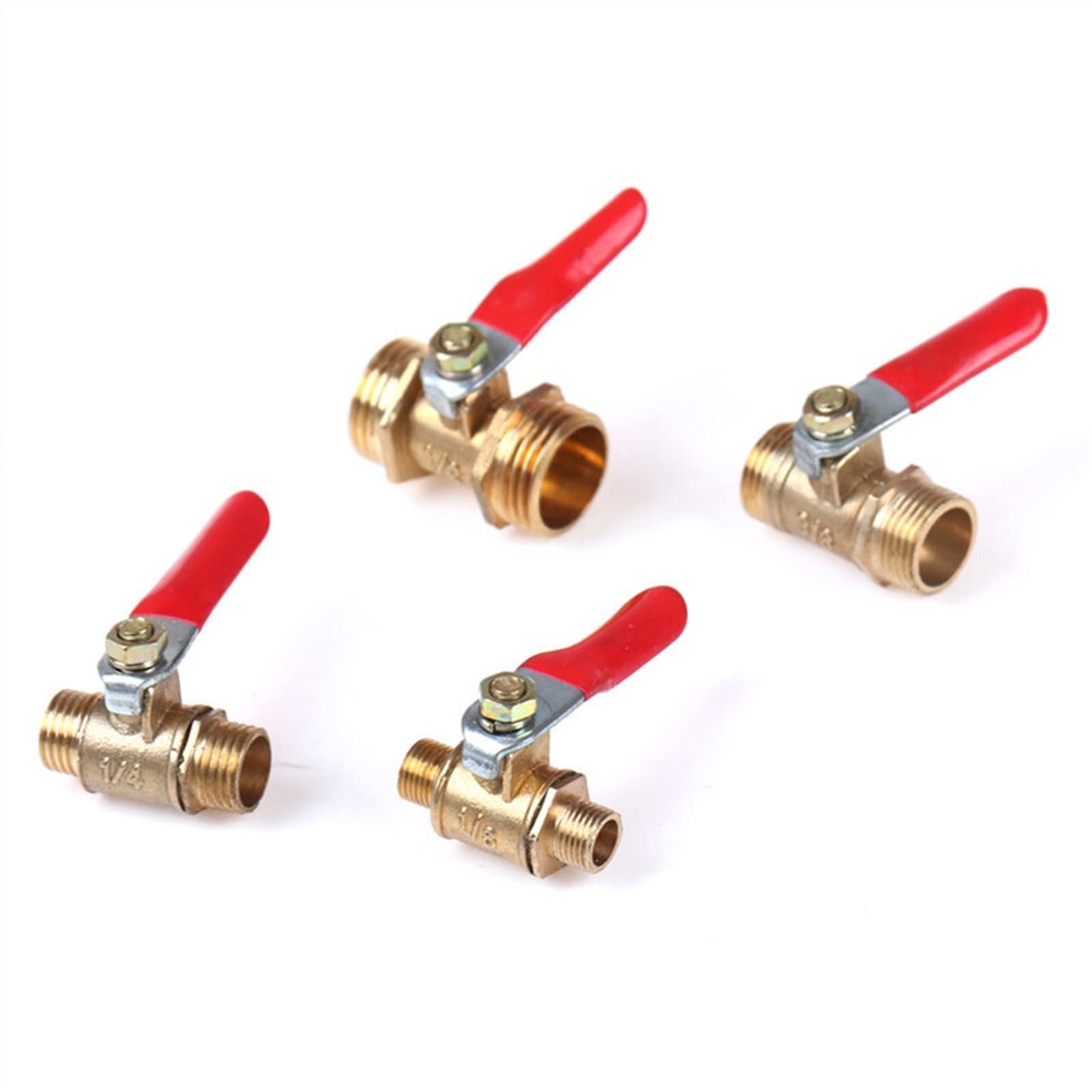 Ventil 1 Stück Messing-Kugelhahn 1/8 Zoll 1/4 Zoll 3/8 Zoll 1/2 Zoll BSP-Außengewinde mit rotem Hebelgriff-Verbindungsrohr(0.5 Inch)