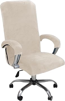 Velvet Office Chair Cover Stretchable, Soft Home Computer Chair Cover with Armrest Covers, Universal High Back Washable Spandex Stretch Desk Chair Cover Slipcover,Beige,XLarge
