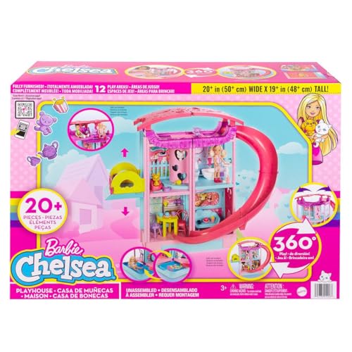 Barbie HCK77 - Chelsea Spielhaus (ca. 51 cm) Wandelbares Spielhaus mit Rutsche, Pool, Bällebad,...