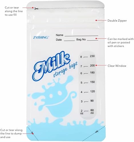 Miniatura 3 de Bolsas de almacenamiento de leche materna, 50 unidades1 paquete, 7-8 onzas, bolsa de alimentos líquidos, bolsas de almacenamiento de leche materna