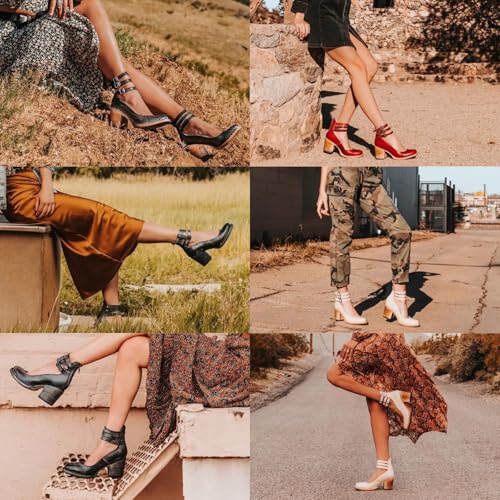 Mary Jane Shoes Womens Leather Ankle Strap High Heel Pumps Vintage Style Block Heel with Adjustable Buckles Round Toe Back Zipper Pumps for Women2