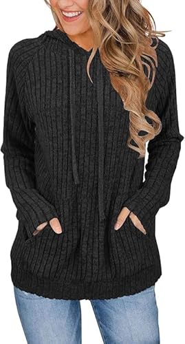 Long Sleeve Sweaters for Women Fashion Crewneck Shirtshoodies Pullover Sweatshirts Casual Fall Outfits with Pocket (Black,X-Large)